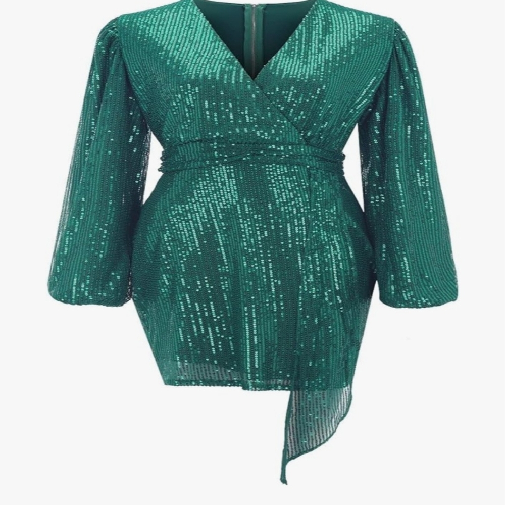 Fashion Nova Teal Sequin Long Sleeve Dress - Picture 6 of 6